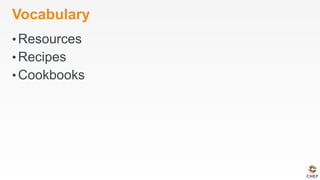 Vocabulary
• Resources
• Recipes
• Cookbooks
 