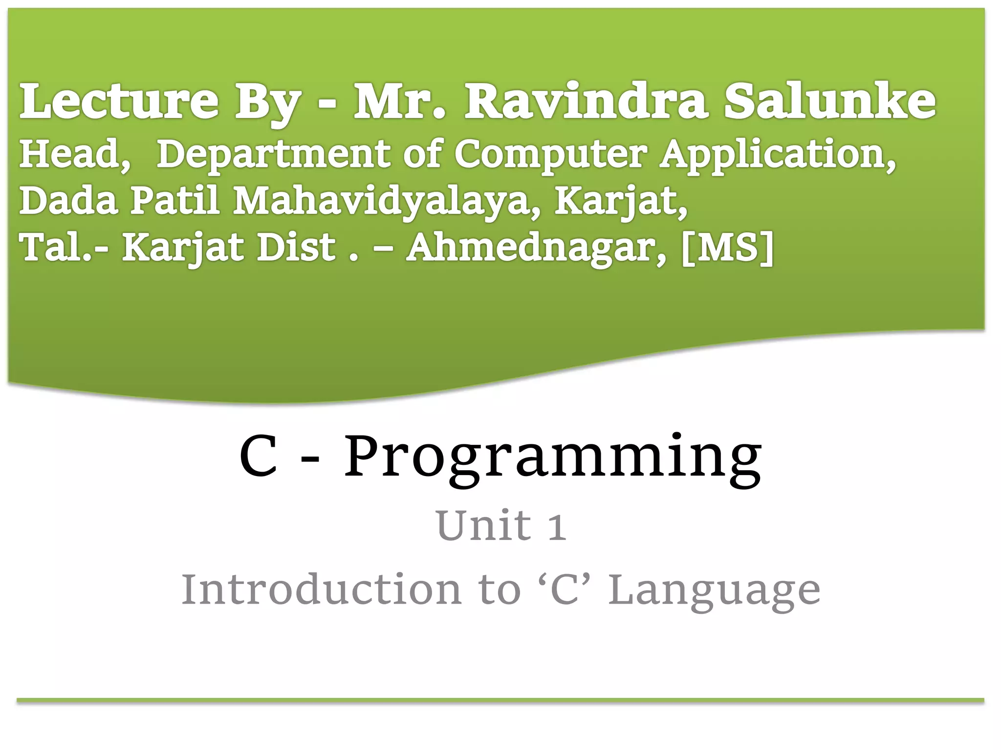 Introduction to c language | PPT