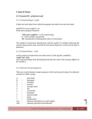 Introduction to C Language - Version 1.0 by Mark John Lado | PDF