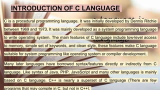 Introduction to c language | PPTX
