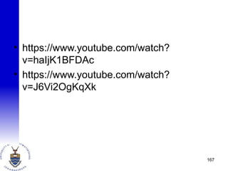 • https://www.youtube.com/watch?
v=haIjK1BFDAc
• https://www.youtube.com/watch?
v=J6Vi2OgKqXk
167
 