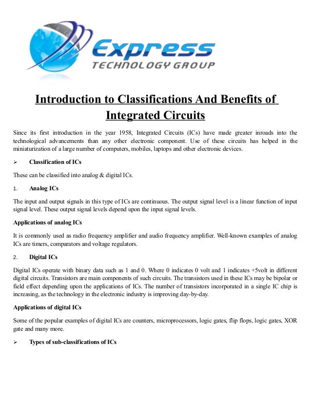 Introduction to Classifications And Benefits of Integrated Circuits
