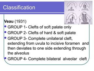 Veau Classfication Introduction to clefts- Embryology, anatomy | PPTX