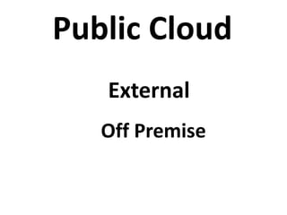 Public Cloud
External
Off Premise
 