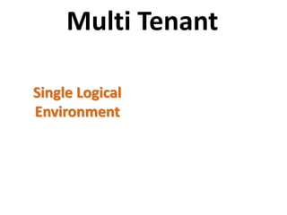 Multi Tenant
Single Logical
Environment
 