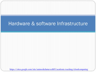 Hardware & software Infrastructure
https://sites.google.com/site/animeshchaturvedi07/academic-teaching/cloudcomputing
 