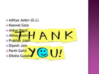  Aditya Jadav (G.L)
 Kaewal Gala
 Ankur Barot
 Abhay Joshi
 Prakhar JJain
 Dipesh Jain
 Parth Gohil
 Diksha Gusain
 