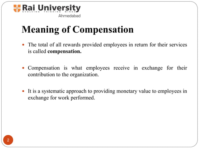 Introduction To Compensation Meaning And Objectives PPT
