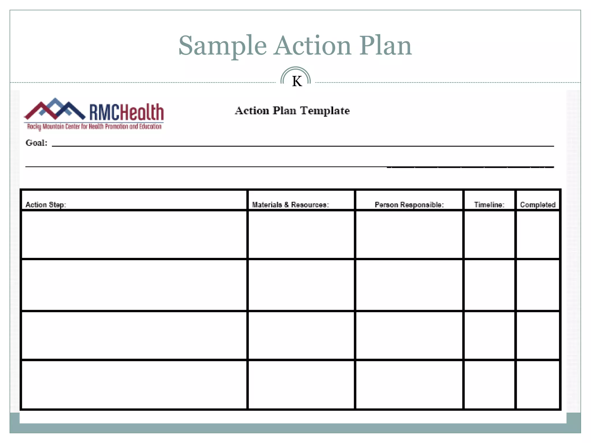Sample Action Plan
K
 