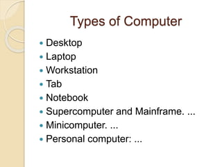 Introduction to computer | PPT | Free Download