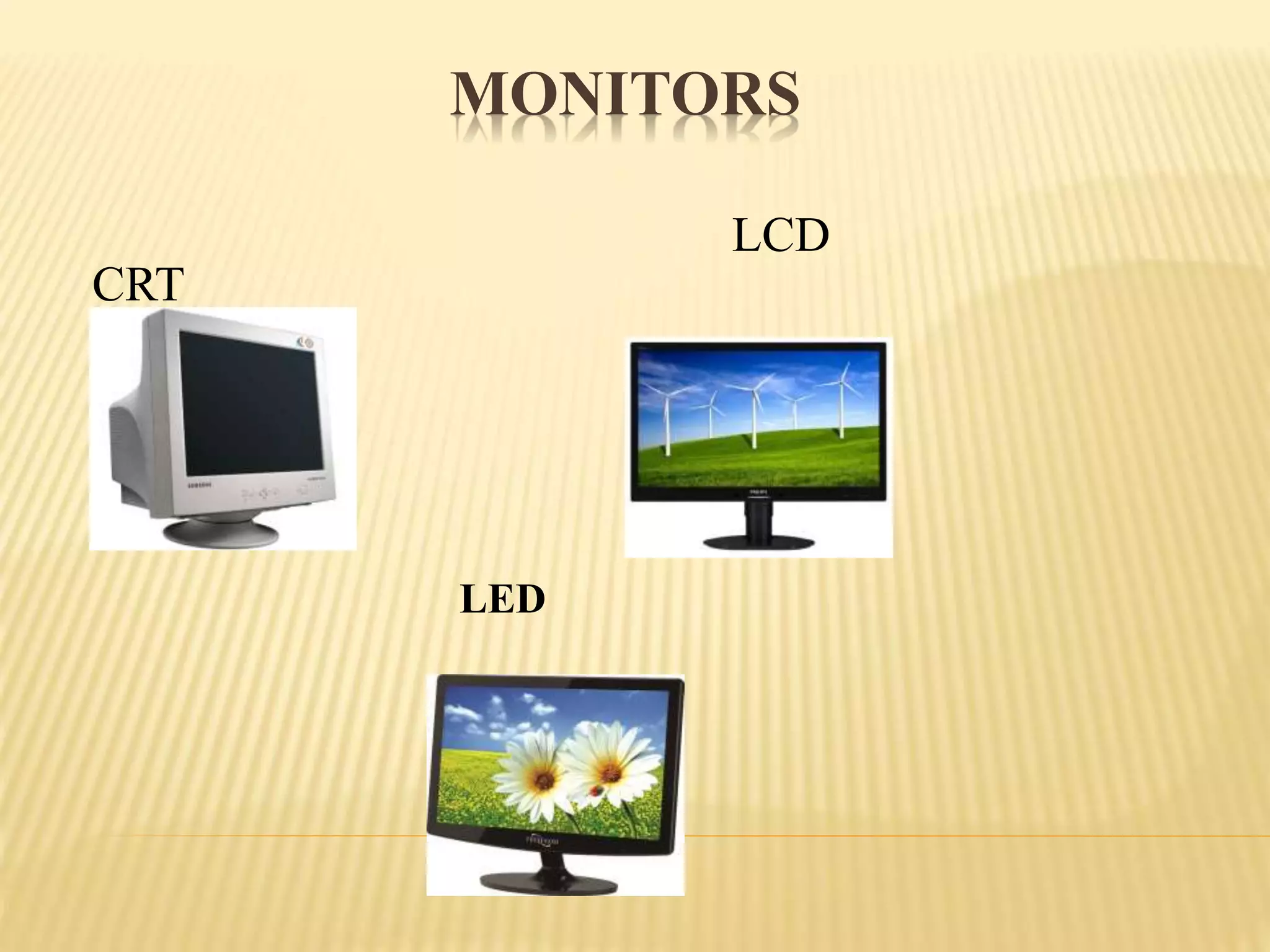 MONITORS
CRT
LCD
LED
 