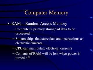 Computer Hardware Memory Comprehensive Introduction to Computer Hardware and Software Components ...