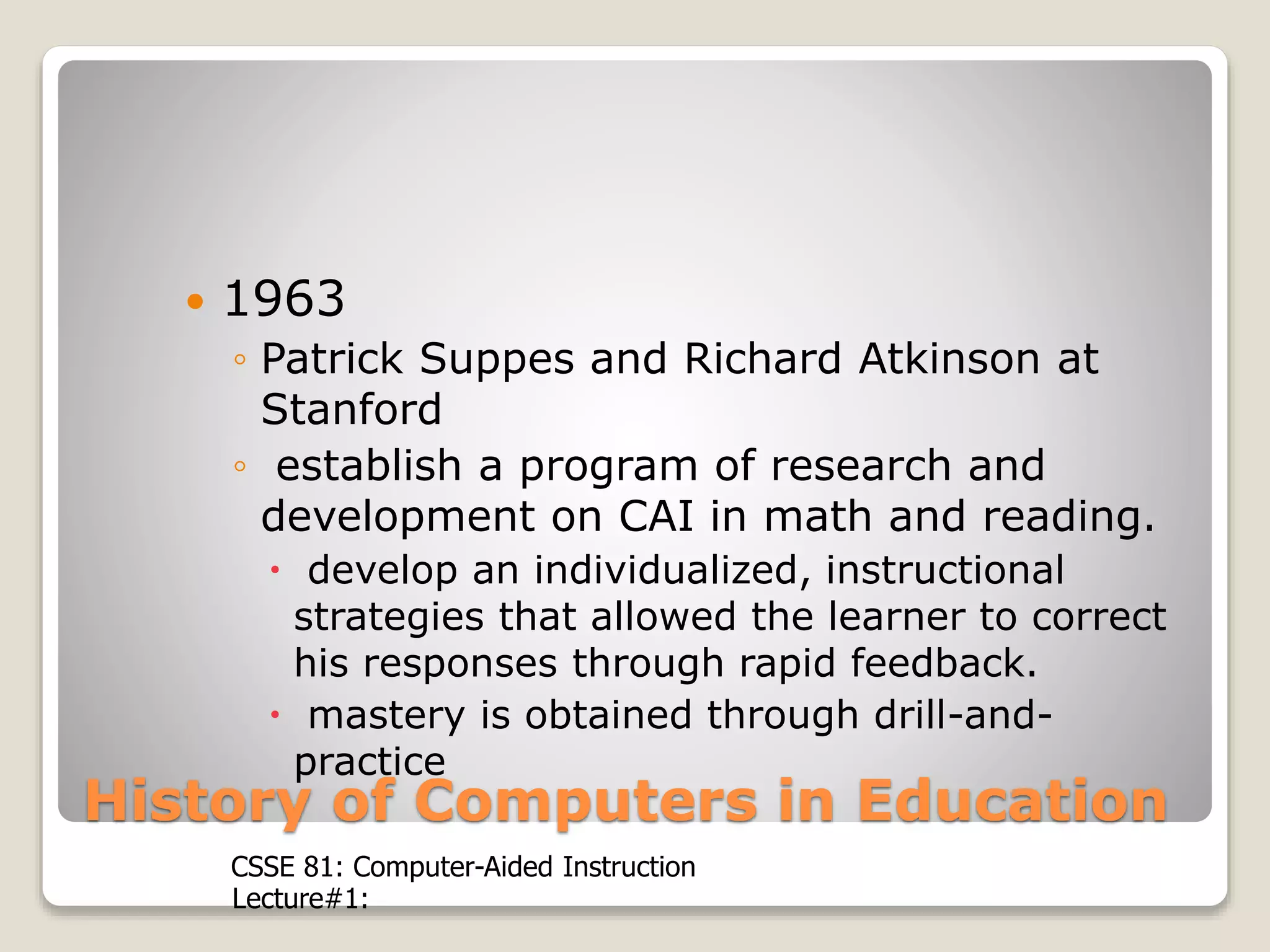 Introduction to computer aided instruction | PPT