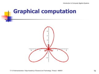 Introduction to Computer Algebra Systems




     Graphical computation




V. N. Krishnachandran, Vidya Academy of Science and Technology, Thrissur - 680501                                              16
 