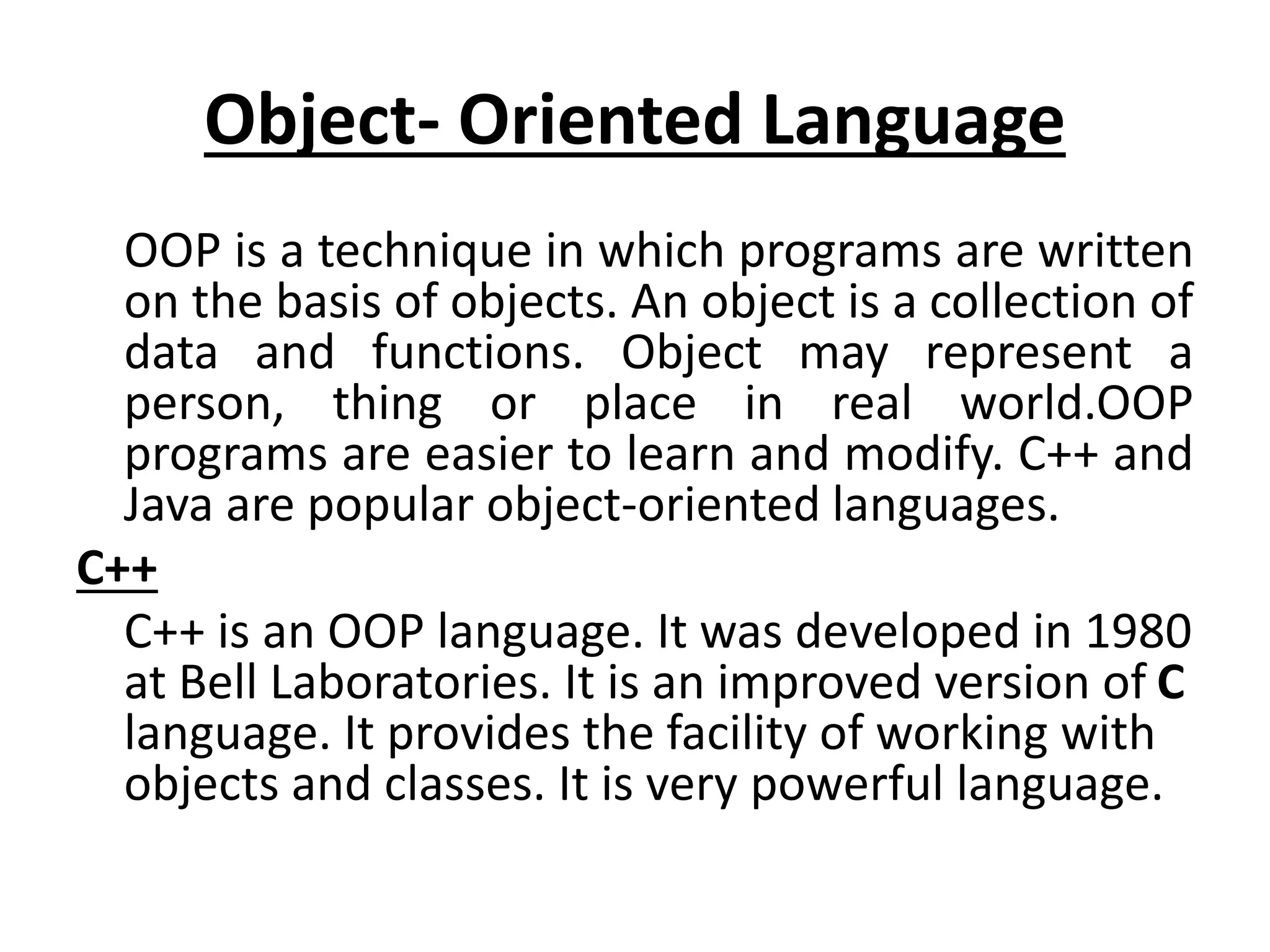 Introduction to Computer, Programming languages , Networks and Internet ...