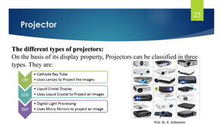 Projector
23
Prof. Dr. K. Adisesha
The different types of projectors:
On the basis of its display property, Projectors can be classified in three
types. They are:
 