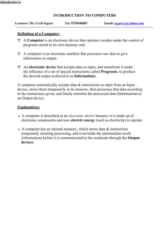 Introduction and fundamentals of Computers | DOCX