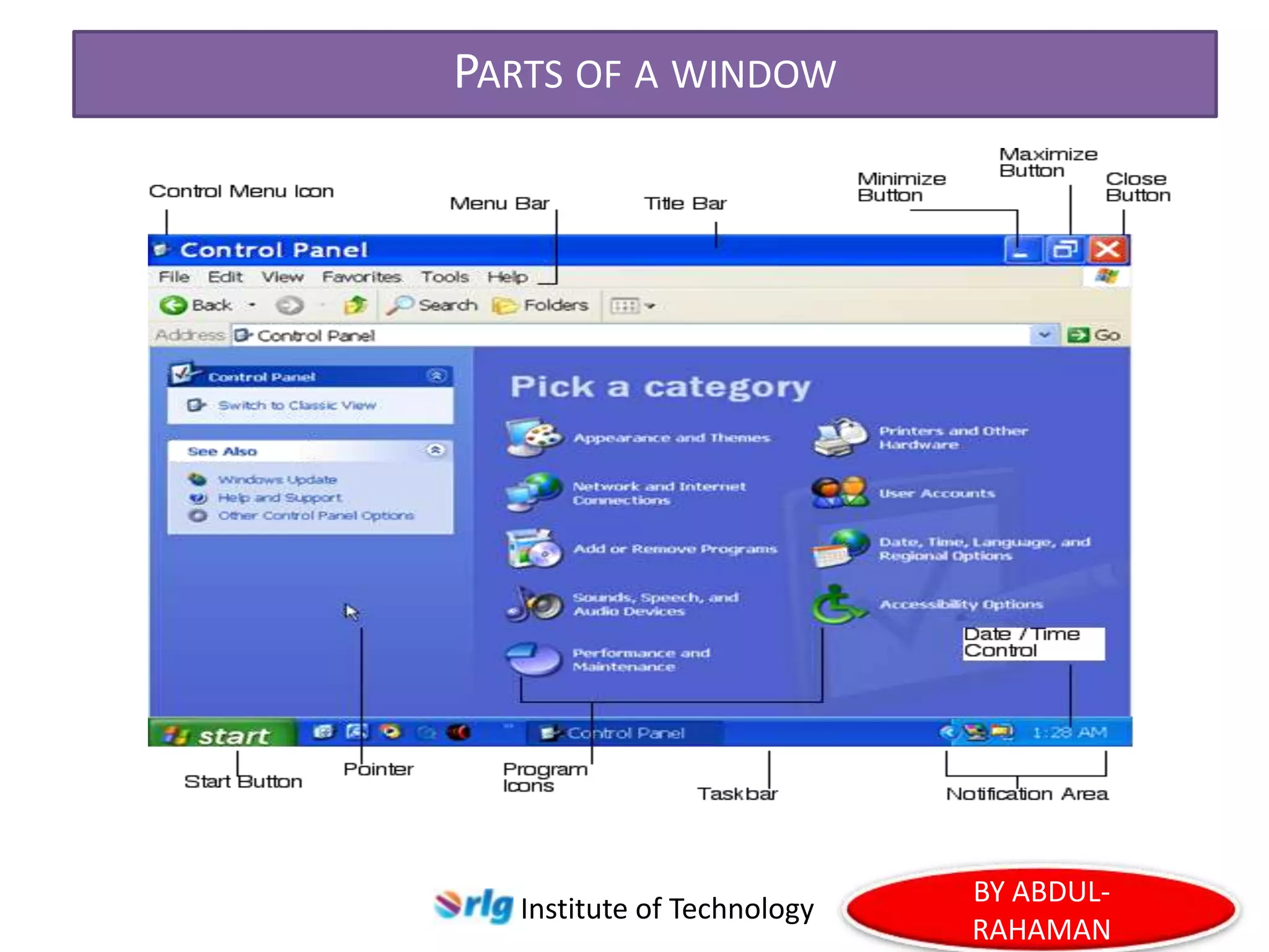 PARTS OF A WINDOW

Institute of Technology

BY ABDULRAHAMAN

 