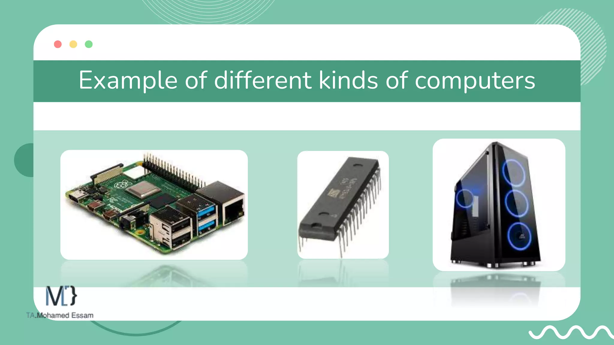 Example of different kinds of computers
 