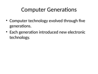 Quick Tech Lesson Computer Generations Comprehensive Introduction to Computers: Basics, Generations, and ...