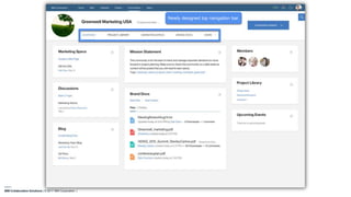 IBM Collaboration Solutions | © 2017 IBM Corporation |
Newly designed top navigation bar.
 