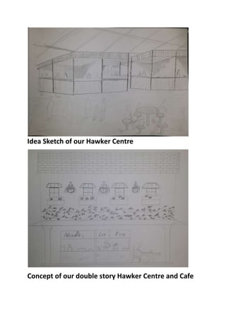 Idea Sketch of our Hawker Centre
Concept of our double story Hawker Centre and Cafe
 
