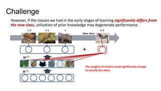 Challenge
The weights of models could significantly change
to classify the zebra
 