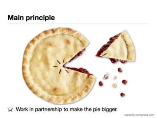 Main principle 
capacify.wordpress.com 
Work in partnership to make the pie bigger. 
 