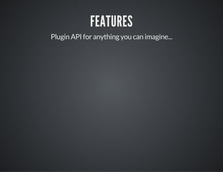 FEATURES
Plugin API for anything you can imagine...
 