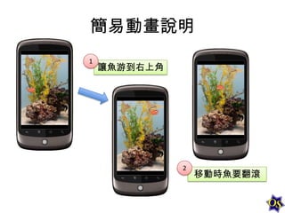 簡易動畫說明
1

讓魚游到右上角

2

移動時魚要翻滾

 