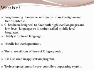 Introduction to c programming | PPT