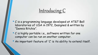 Introduction to c programming | PPTX | Programming Languages | Computing