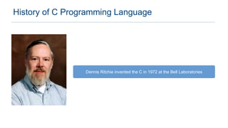Dennis Ritchie invented the C in 1972 at the Bell Laboratories
History of C Programming Language
 
