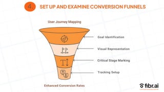 4. SET UP AND EXAMINE CONVERSION FUNNELS
User Journey Mapping
Goal Identification
Visual Representation
Critical Stage Marking
Tracking Setup
Enhanced Conversion Rates
 