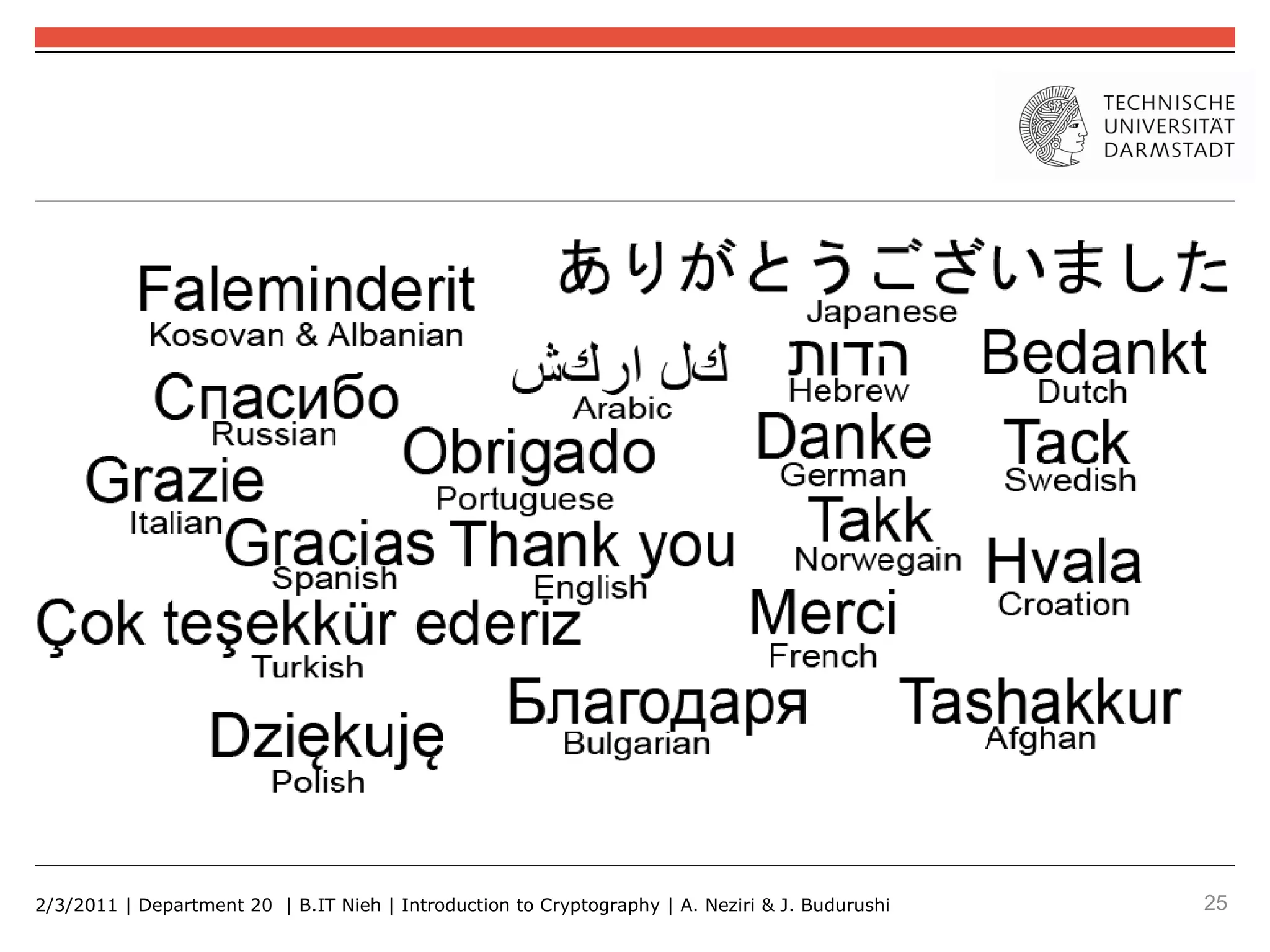 2/3/2011 | Department 20 | B.IT Nieh | Introduction to Cryptography | A. Neziri & J. Budurushi   25
 