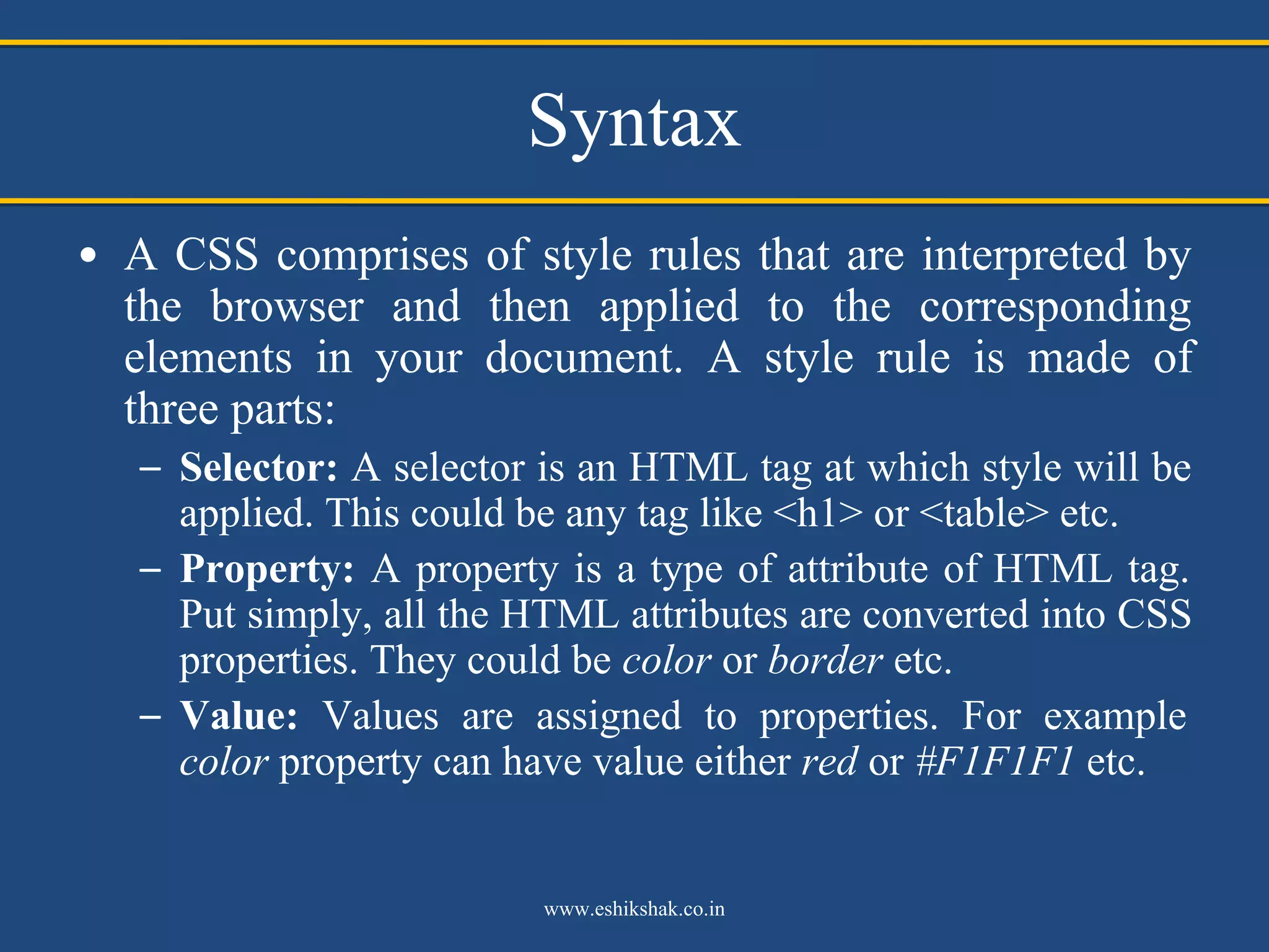 Introduction to css | PDF | Web Development | Internet