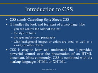 Introduction to css | PDF | Web Development | Internet