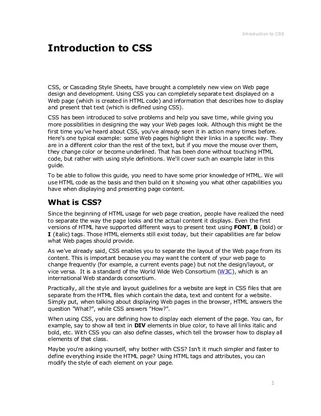 Introduction To Css