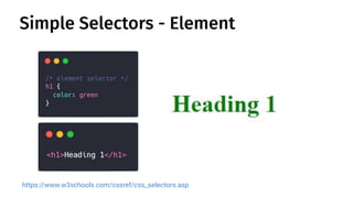 Simple Selectors - Element
https://www.w3schools.com/cssref/css_selectors.asp
 