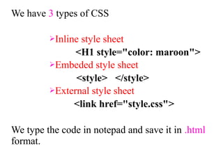 Introduction to css & its attributes with syntax | PPT