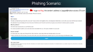 18
Phishing Scenario:
huge red flag: the sender’s address is ‘paypal@notice-access-273.com’.
 