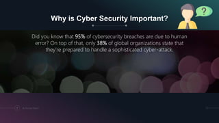 Why is Cyber Security Important?
Did you know that 95% of cybersecurity breaches are due to human
error? On top of that, only 38% of global organizations state that
they’re prepared to handle a sophisticated cyber-attack.
7 By Kumayl Rajani
 