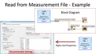 Read from Measurement File - Example
Right-click-Properties
Block Diagram
Recommended Settings
 
