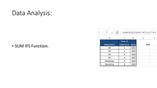 Data Analysis:
• SUM IFS Function.
 