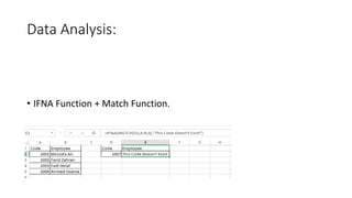 Data Analysis:
• IFNA Function + Match Function.
 