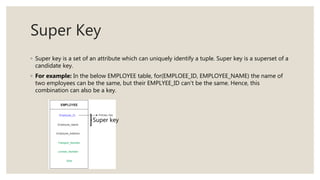 Example Os Super Key Introduction to database | PPTX