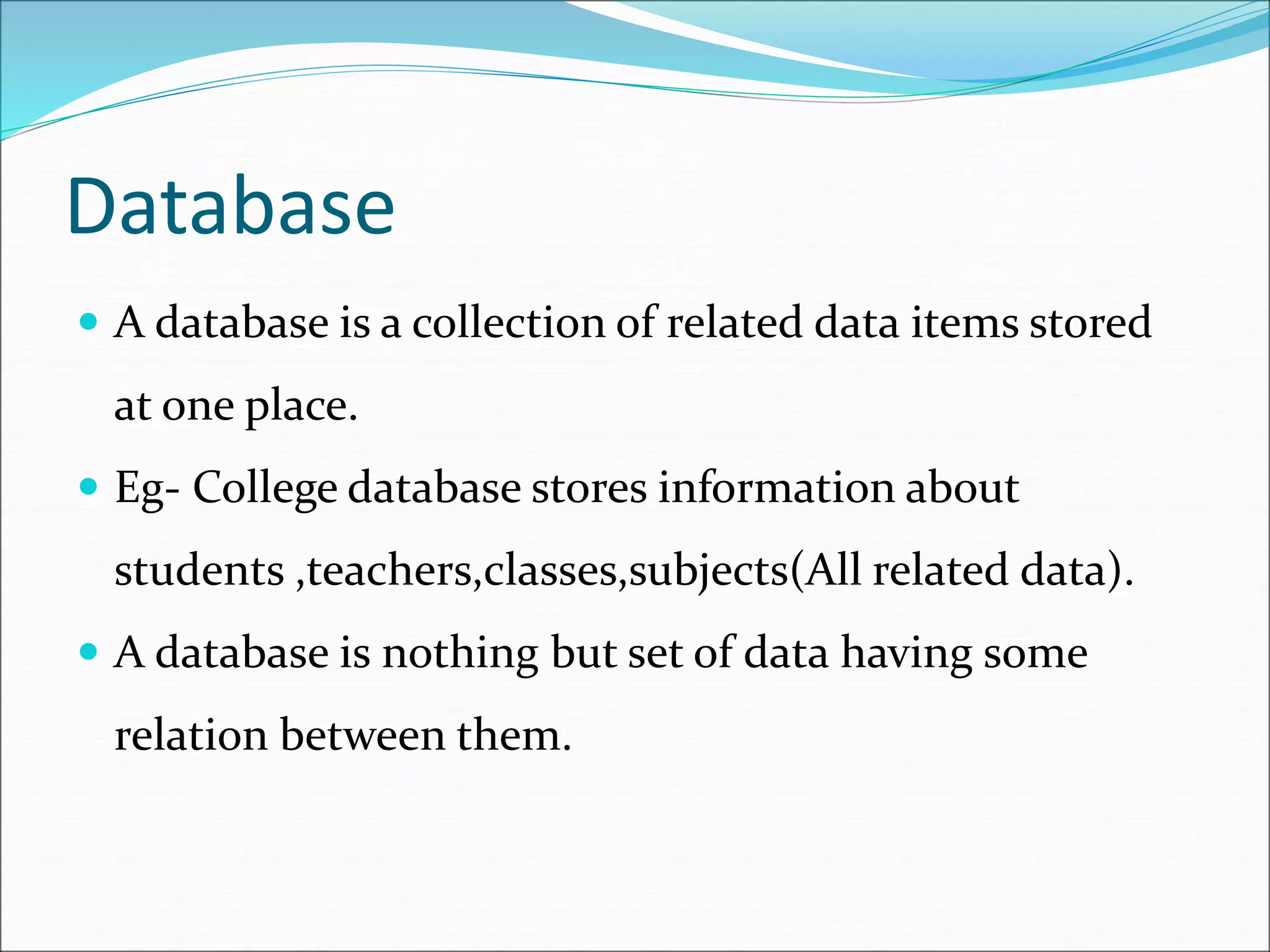 Introduction To Database.ppt | Databases | Computer Software and ...