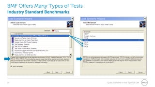 21 Quest Software is now a part of Dell
BMF Offers Many Types of Tests
Industry Standard Benchmarks
 