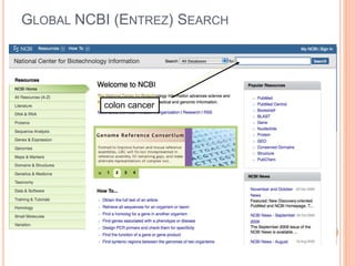 GLOBAL NCBI (ENTREZ) SEARCH
colon cancer
 
