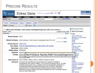 PRECISE RESULTS
MLH1[Gene Name] AND Human[Organism]
 